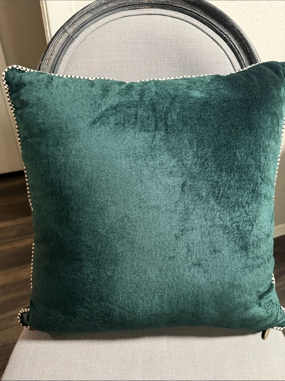 MacKenzie-Childs Emerald Green Velvet Accent with Brass Pineapple Tag